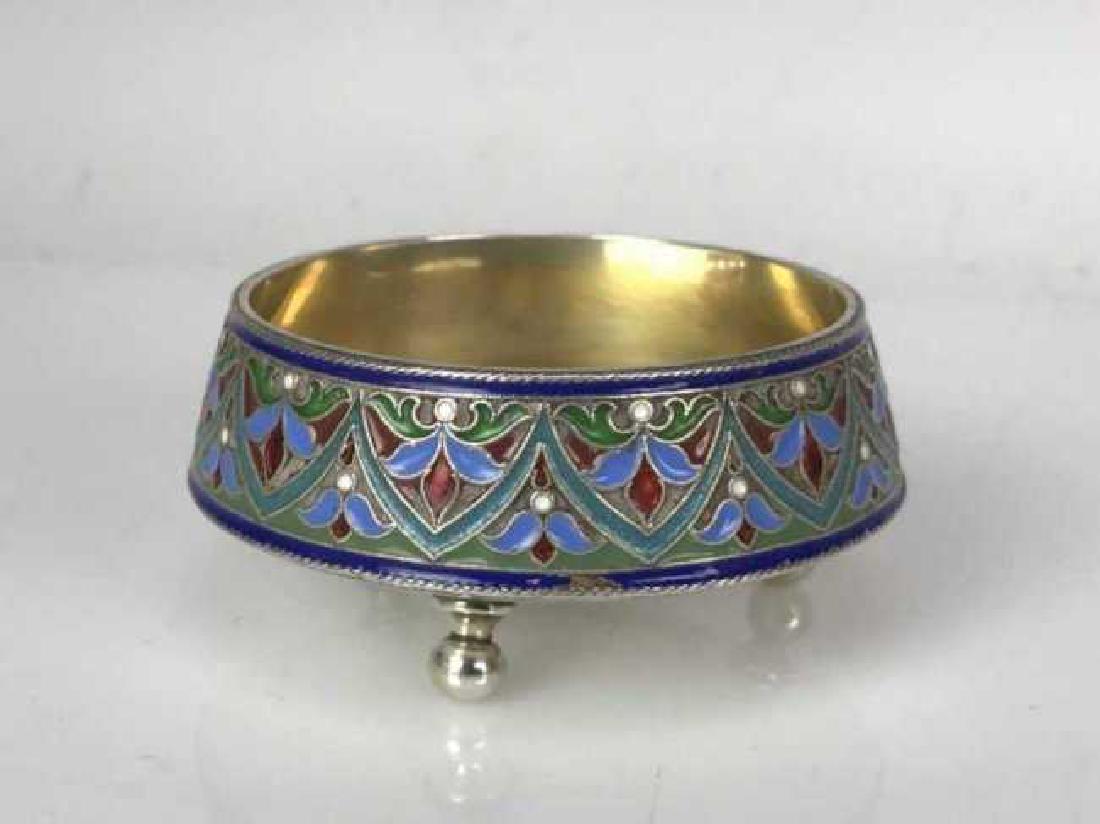 RUSSIAN ENAMEL SILVER SALT BY GRACHEV: Circa 1880. Measures 2.75" D. Marked 88 and signed Grachev. Excellent condition. Estimate $800-1.000