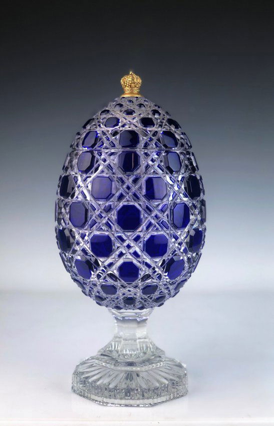A MASSIVE FABERGE IMPERIAL RUSSIAN CUT CRYSTAL EGG
