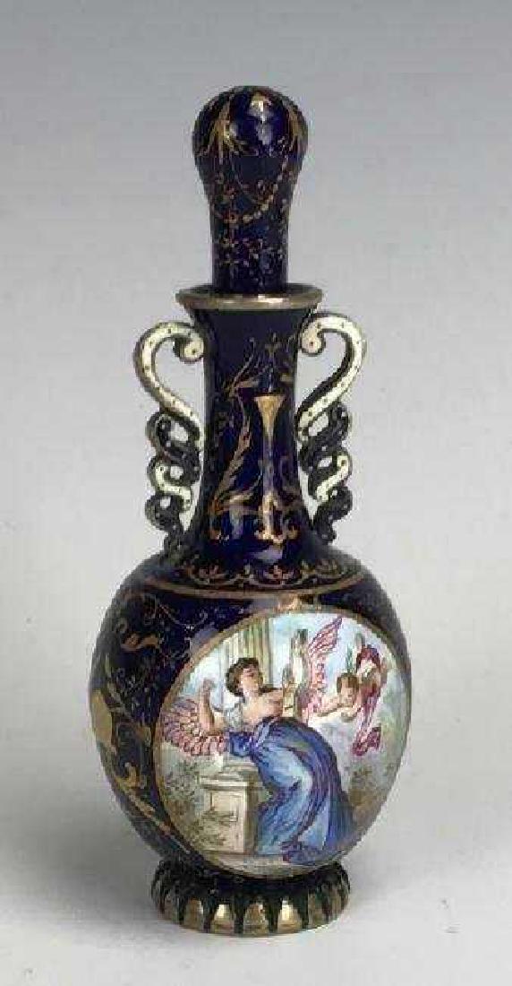 VIENNESE ENAMEL SILVER PERFUME BOTTLE: Measure 3" High. Excellent condition. Estimate $400-500