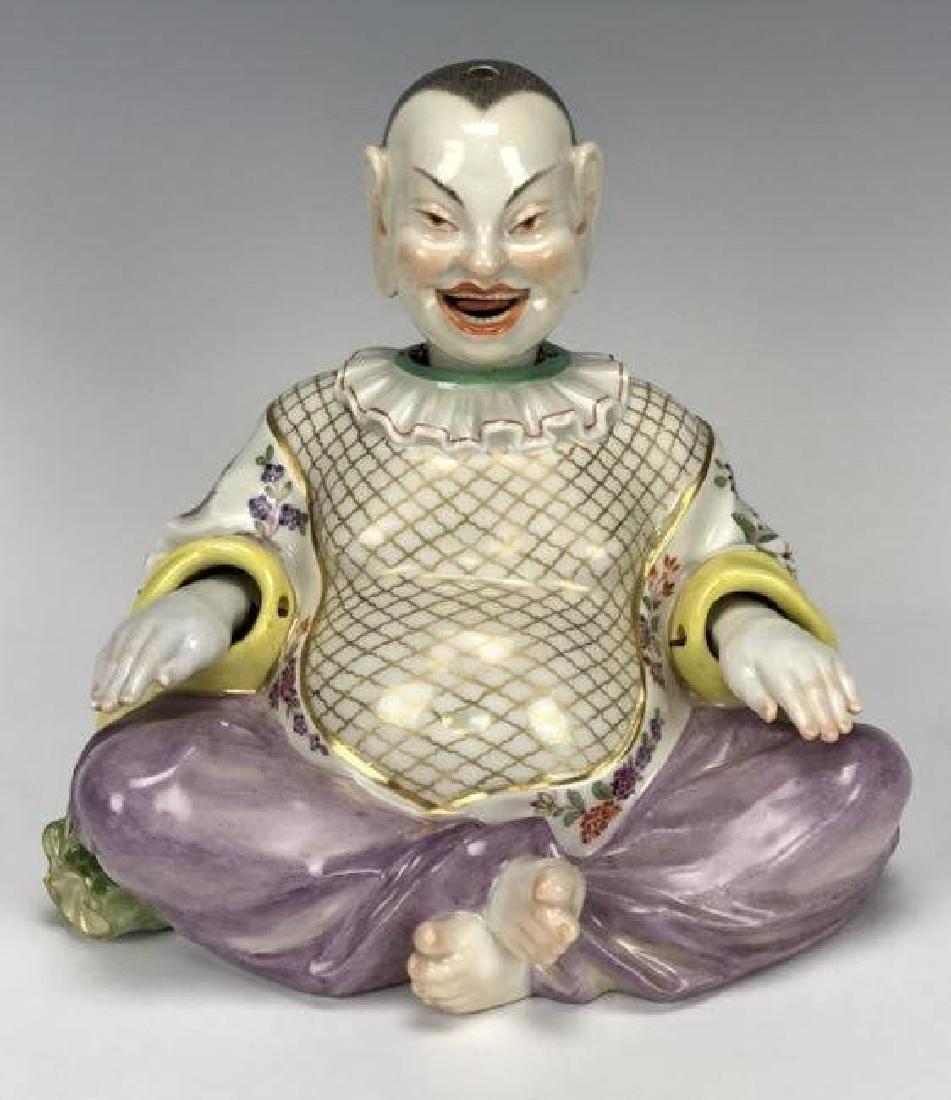 ANTIQUE MEISSEN NODDER PAGODA: Measures 7" High. First quality cross swords mark, and incised numbers. Very good condition. Estimate $4.000-5.000