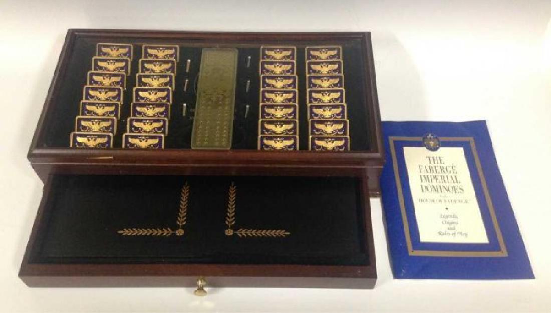 HOUSE OF FABERGE 24KT GOLD PLATED DOMINO SET: Goood condition. Estimate $600-800