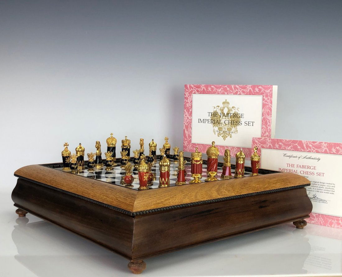 IMPERIAL FABERGE 24KT GOLD OVER SILVER CHESS SET (1 of 10)