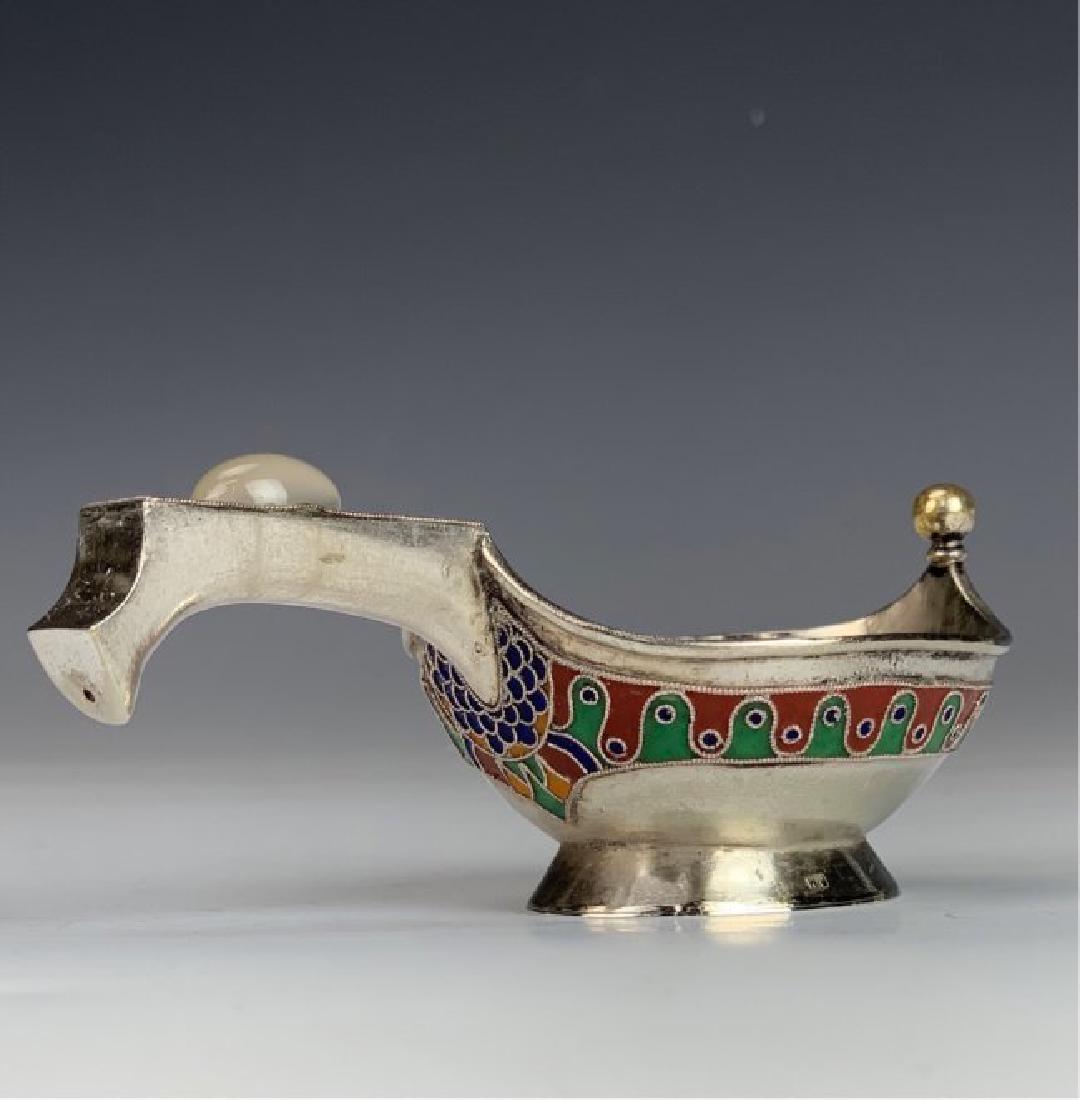 19TH C. RUSSIAN ENAMEL SILVER KOVSH (1 of 3)