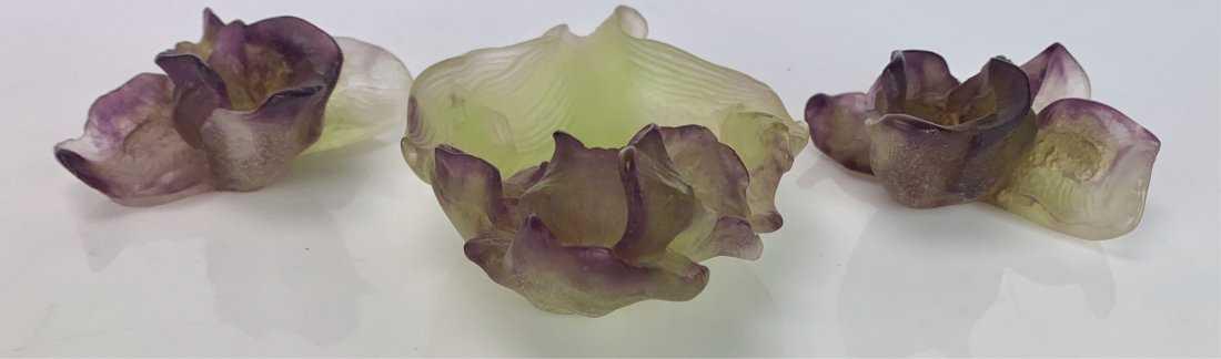 SIGNED DAUM NANCY PATE DE VERRE TRIO: All in good condition. Largest 6" L. Estimate $600-800