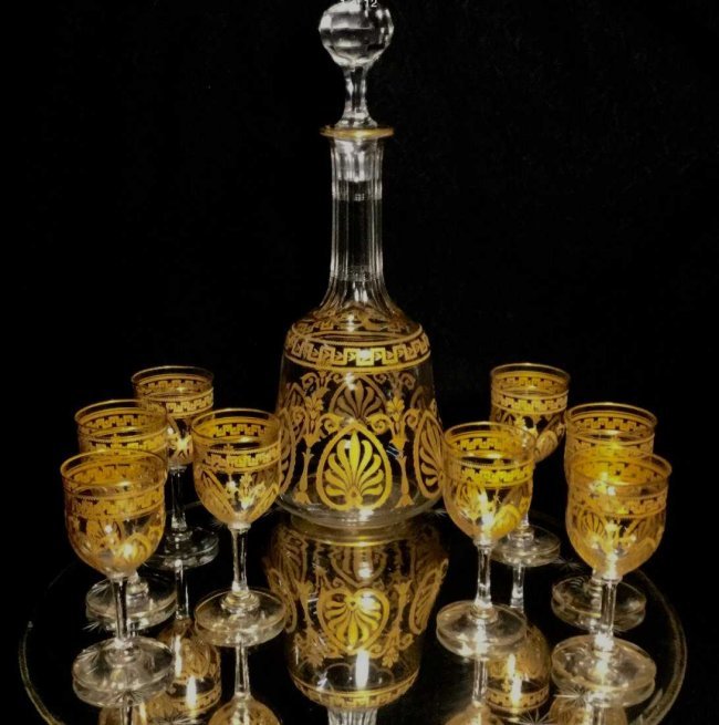 SAINT LOUIS GILT GLASS LIQUOR SET (1 of 3)