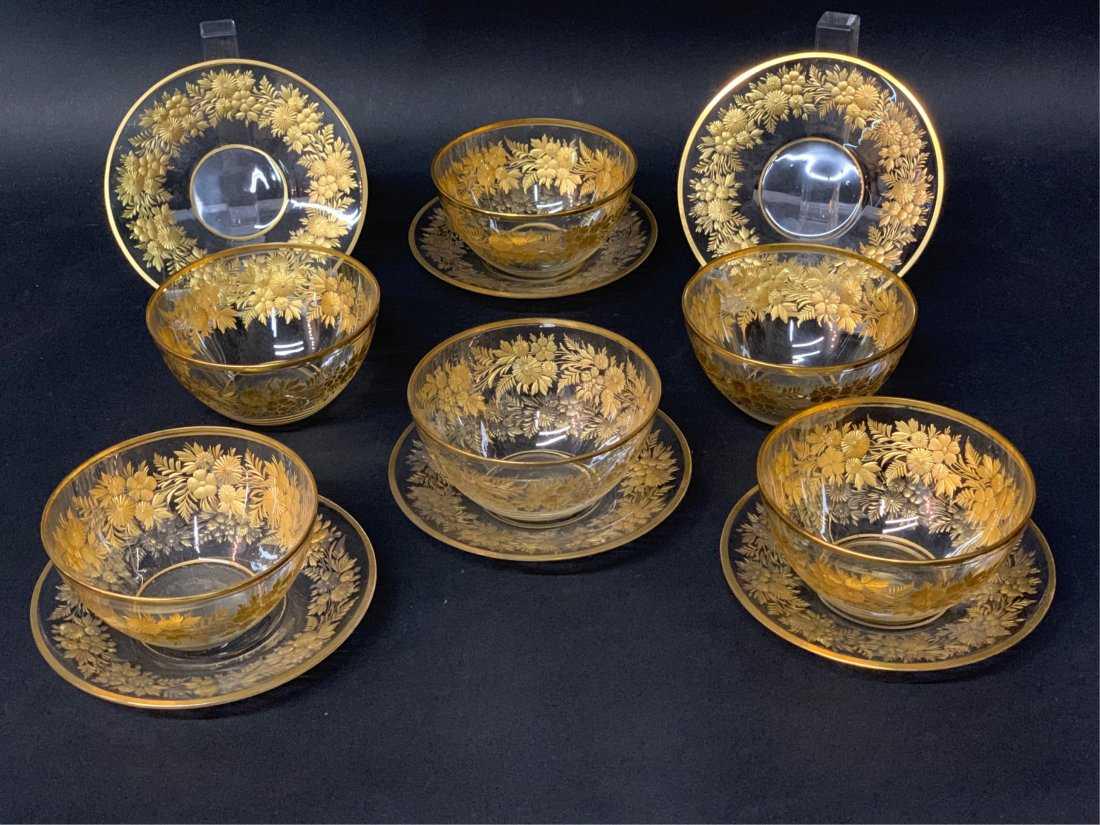 SET OF 6 GILT MOSER FINGER BOWLS AND PLATES (1 of 4)