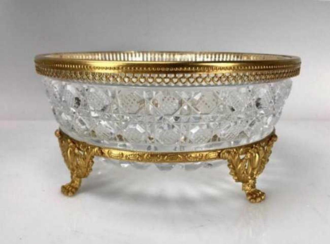 DORE BRONZE AND CUT CRYSTAL BOWL: Measures 9.5" D. Excellent condition. Estimate $300-400