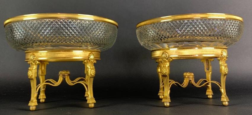 A PAIR OF EMPIRE STYLE DORE BRONZE AND BACCARAT BOWLS (1 of 2)