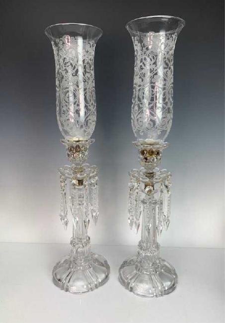 A PAIR OF ANTIQUE BACCARAT HURRICANE LAMPS (1 of 3)