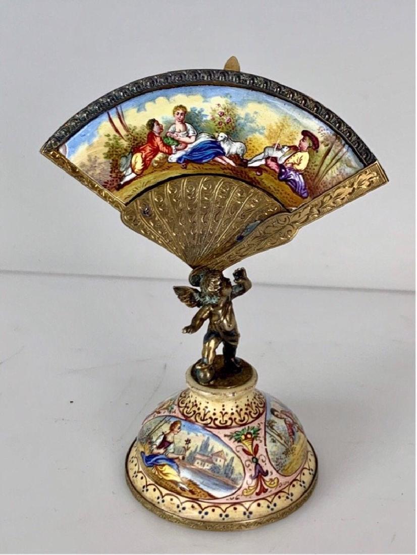 VIENNESE ENAMEL SILVER CARD HOLDER: Circa 1880. Measures 5.5" High. Excellent condition. Estimate $600-800