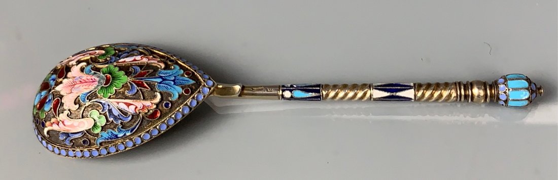 LARGE ANTIQUE RUSSIAN SILVER ENAMEL SPOON (1 of 5)