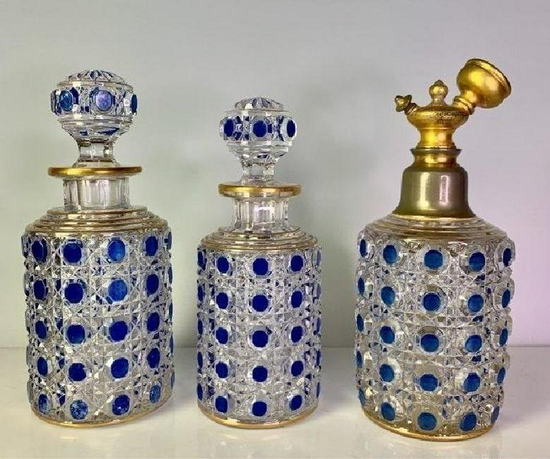 SET OF 3 ANTIQUE BACCARAT PERFUME BOTTLES / ATOMISER (1 of 3)