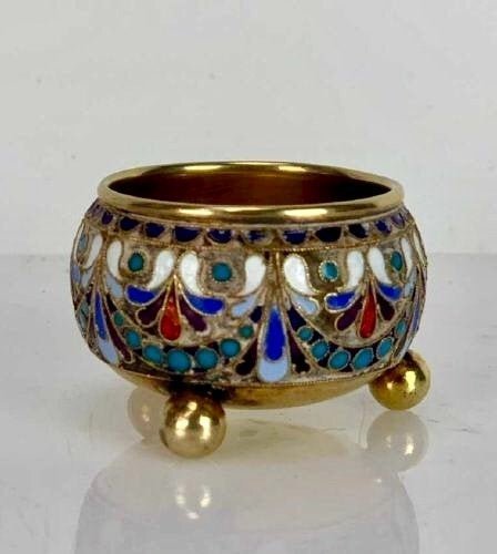 19TH C. GILT RUSSIAN SILVER ENAMEL SALT (1 of 3)