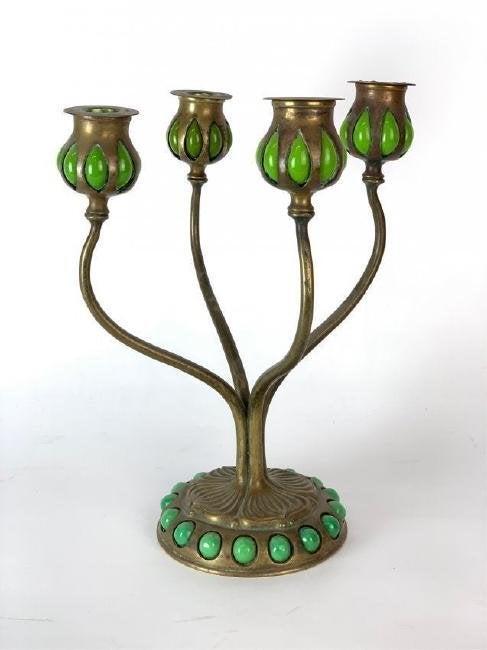 TIFFANY BRONZE AND GLASS CANDLE HOLDER (1 of 3)