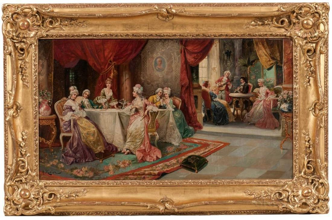 ANTIQUE FRENCH INTERIOR OIL PAINTING (1 of 1)