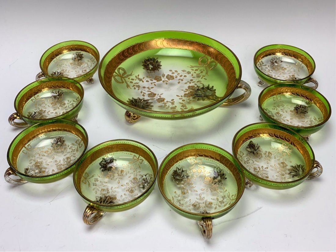 19TH C. ENAMELED AND GILT MOSER BERRY SET FOR 8 (1 of 2)