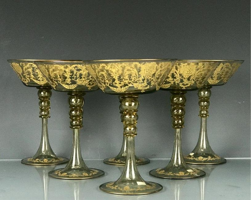 SET OF 6 ENAMELED MURANO CHAMPAGNE GLASSES (1 of 2)