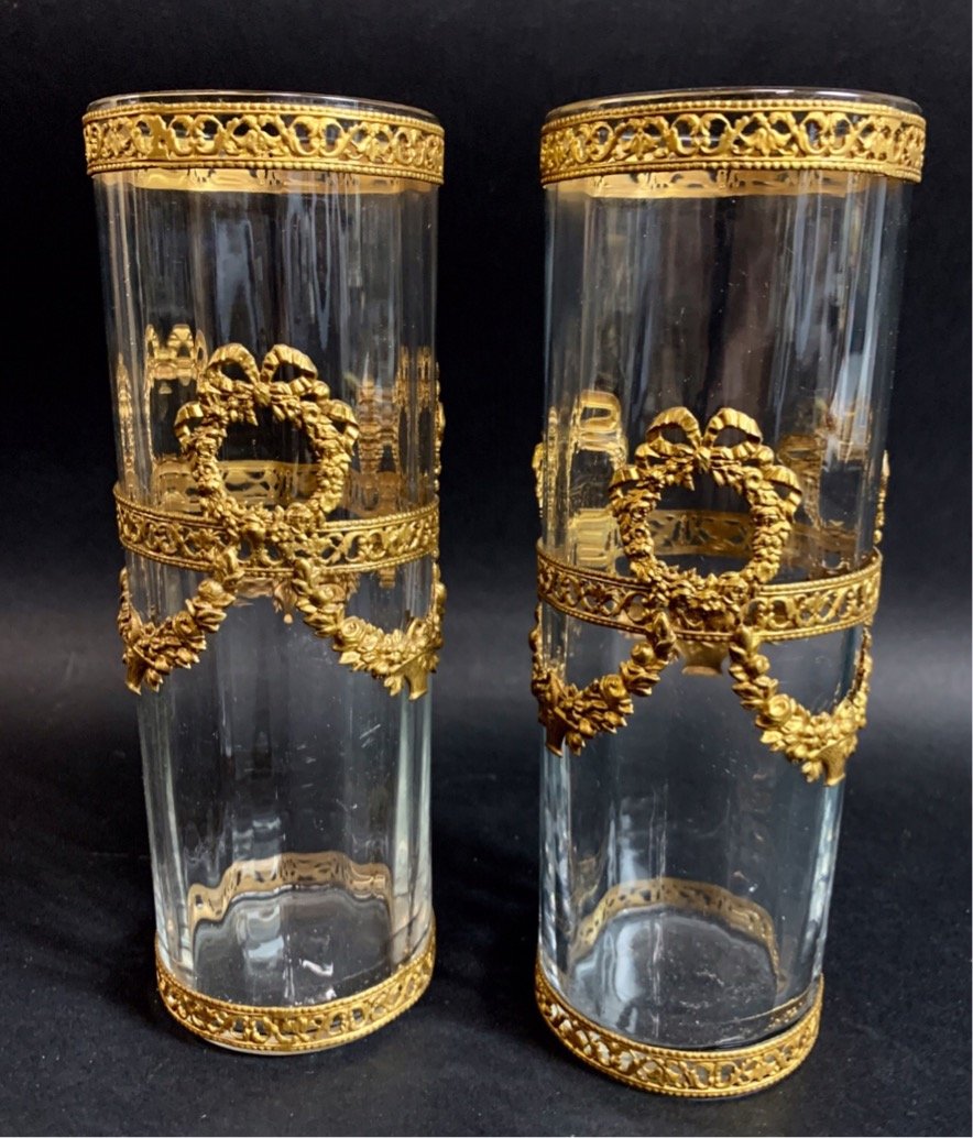 A PAIR OF ORMOLU MOUNTED BACCARAT GLASS VASES (1 of 1)