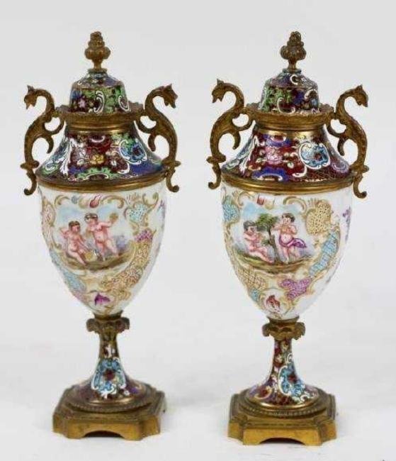 A PAIR OF 19TH C. CHAMPLEVE ENAMEL & SEVRES VASES (1 of 1)