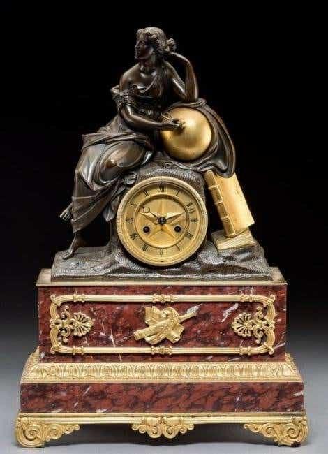EMPIRE STYLE DORE BRONZE MOUNTED ROUGES MARBLE CLOCK (1 of 3)