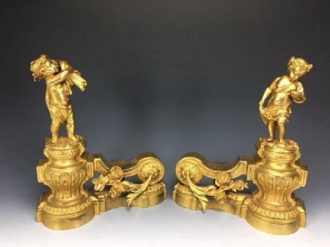 PAIR OF 19TH CENTURY DORE BRONZE CHENETS (1 of 3)