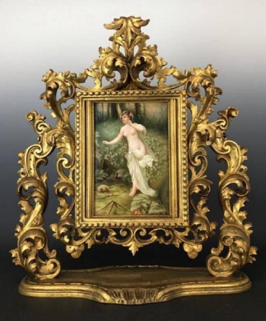A MAGNIFICENT BERLIN KPM PORCELAIN PLAQUE: With an unusual dore frame. Porcelain plaque measures 9.5" x 6.5". Excellent condition.Estimate $6.000-8.000