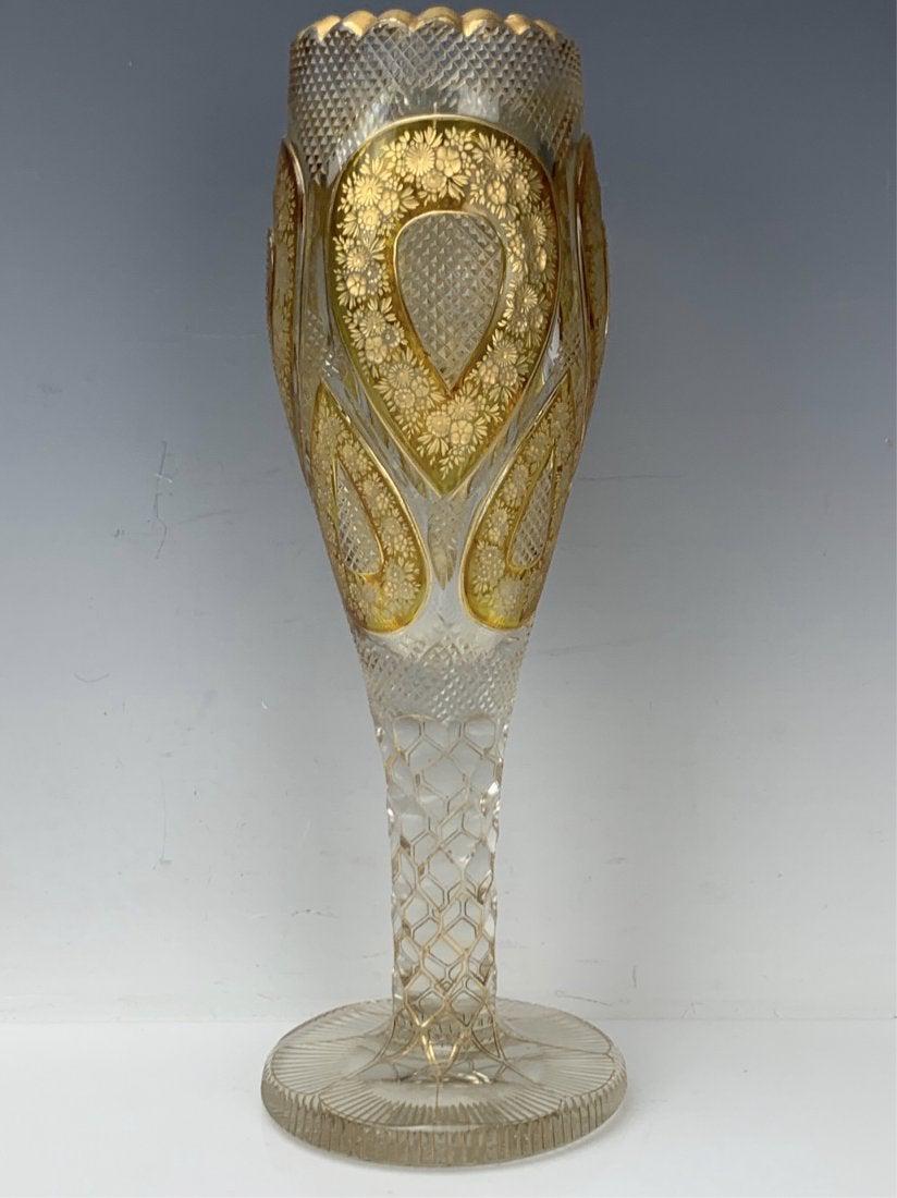 LARGE GILT INTAGLIO CUT MOSER VASE: Circa 1900. Measures 11 inches high. Excellent condition. Estimate $600-800