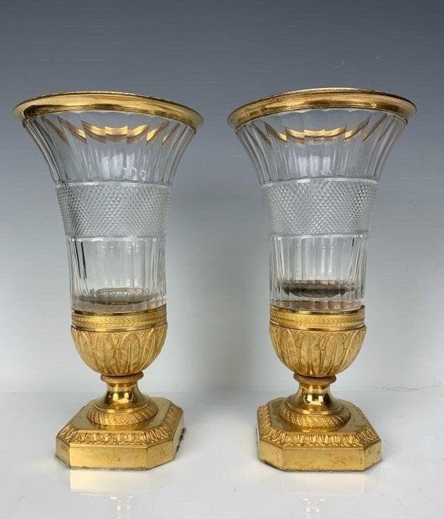 PAIR OF DORE BRONZE MOUNTED BACCARAT VASES (1 of 5)
