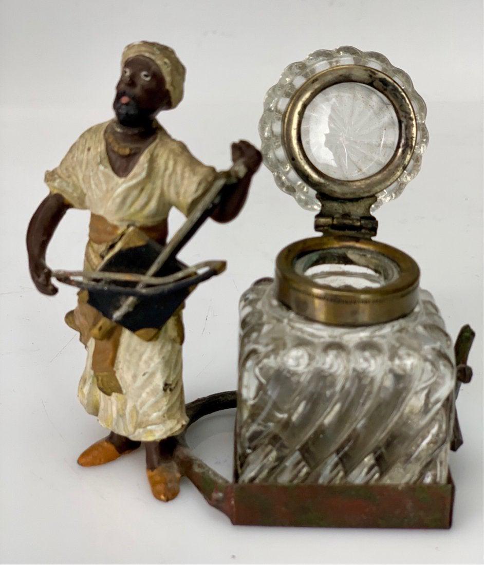 COLD PAINTED AUSTRIAN BRONZE AND BACCARAT INKWELL (1 of 2)