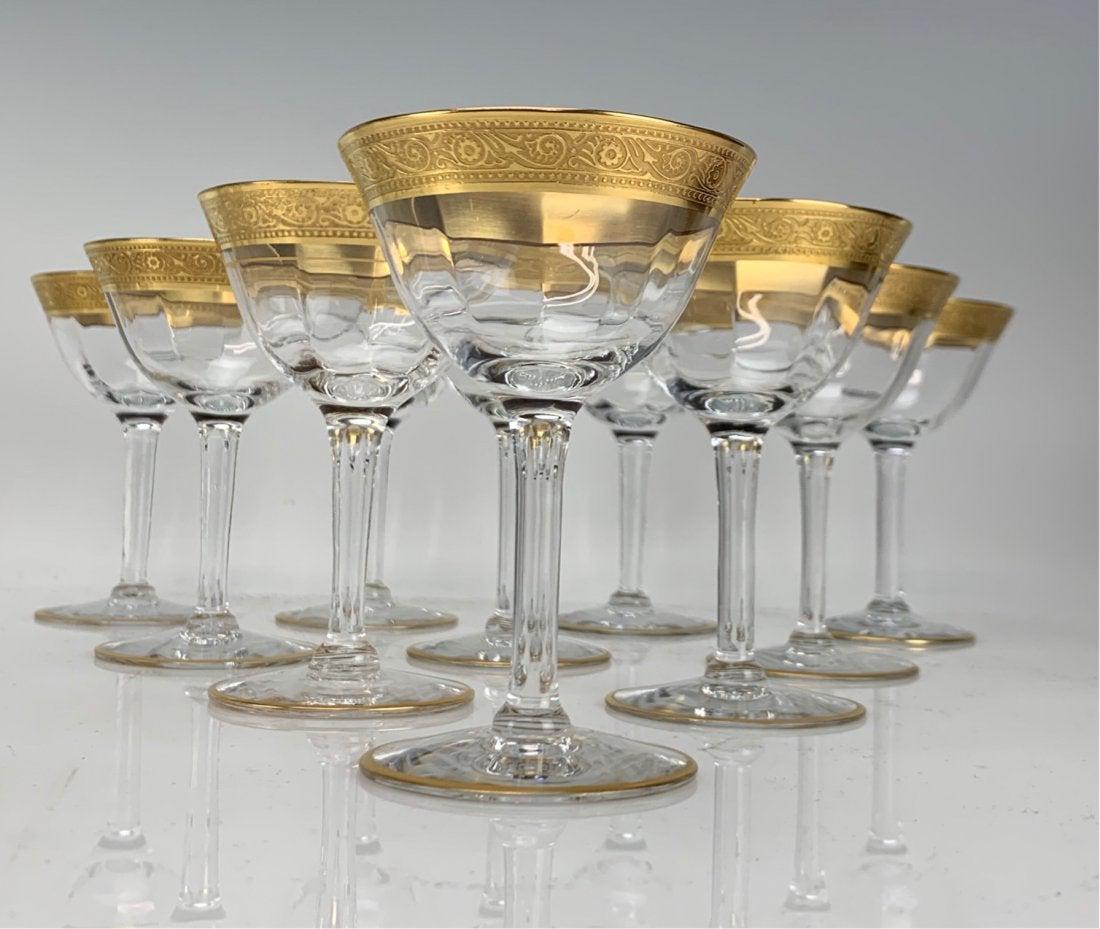 SET OF 10 GILT MOSER WINE GLASSES: Circa 1900. Measure 5.5 inches high. All in good condition, minor gilt loss. Estimate $400-600