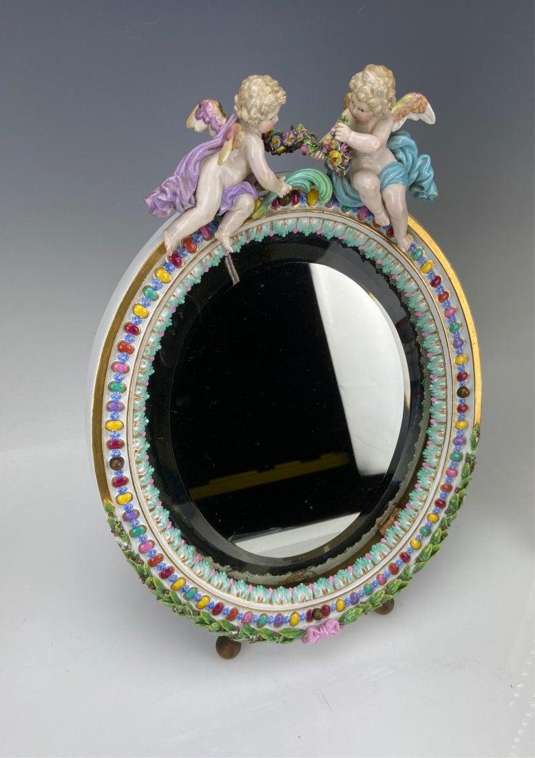 LARGE 19TH C. MEISSEN MIRROR: Circa 1880. First quality. Measures 14 inches high. Estimate $1.000-1.200