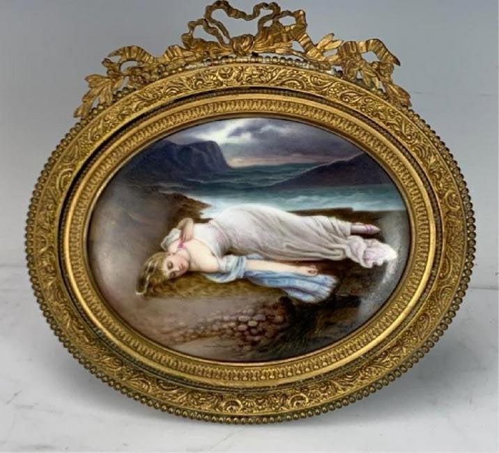 19TH C. GERMAN PORCELAIN PLAQUE IN A DORE BRONZE FRAME (1 of 1)