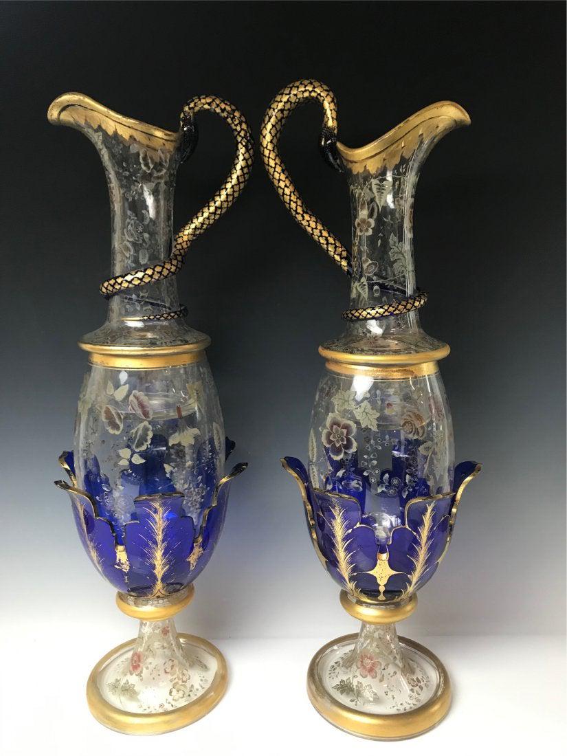 MASSIVE PAIR OF MOSER GLASS EWERS (1 of 4)
