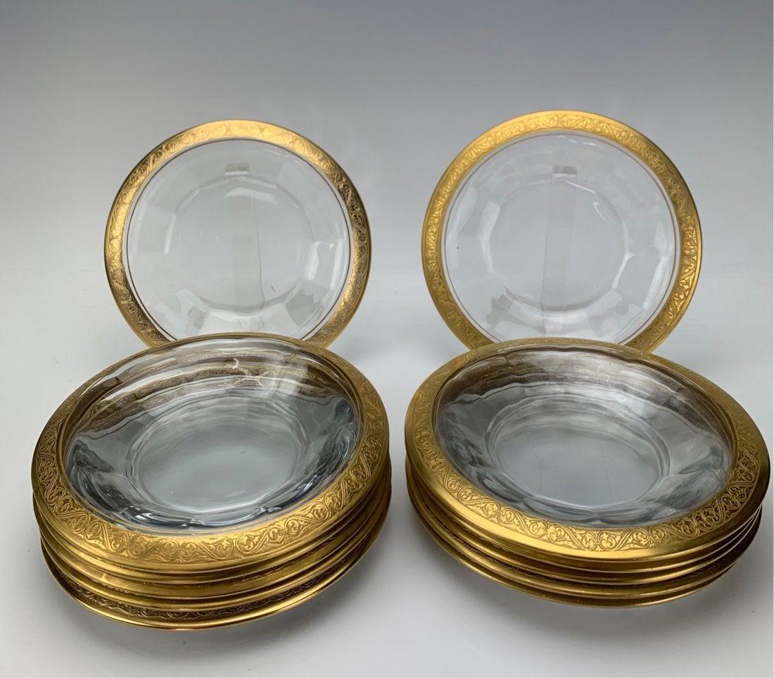 SET OF 12 GILT MOSER DESSERT PLATES: Circa 1900. Measure 6 inches diaper. No damage detected. Estimate $400-600