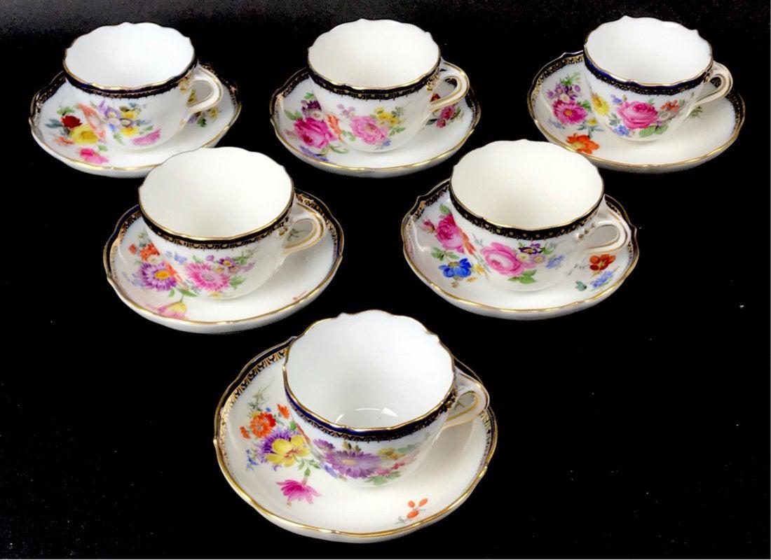 SET OF 6 MEISSEN CUP AND SAUCERS (1 of 5)