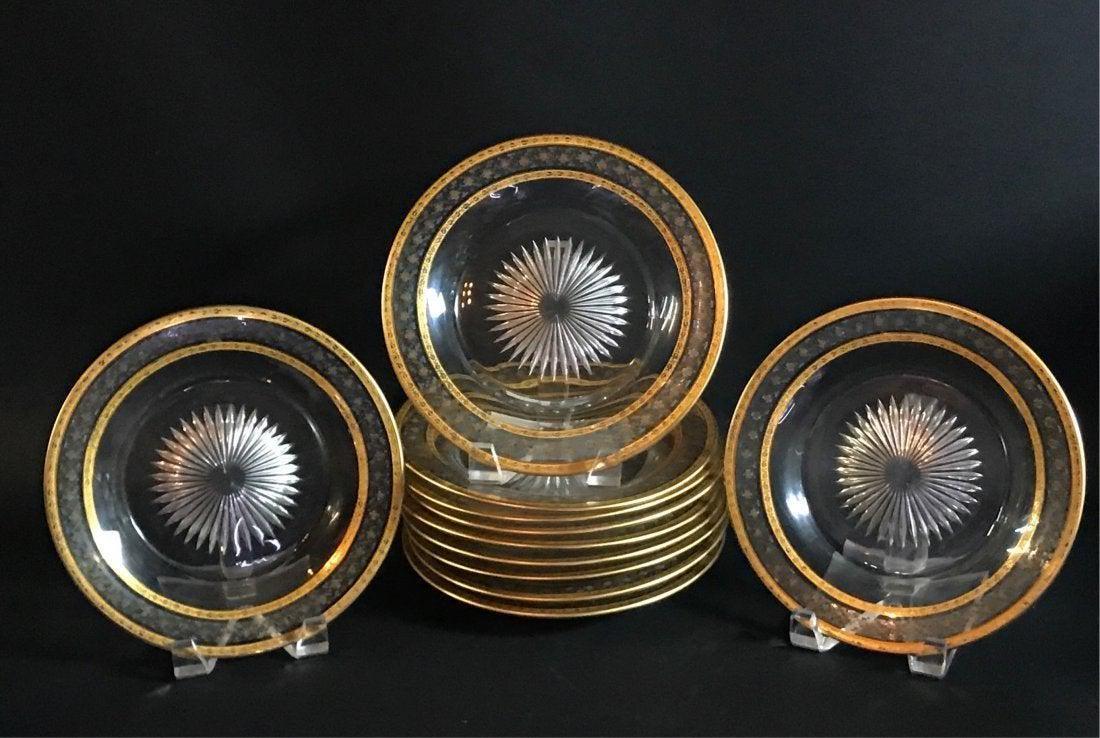 SET OF 12 GILT AND ENAMELED MOSER PLATES (1 of 3)