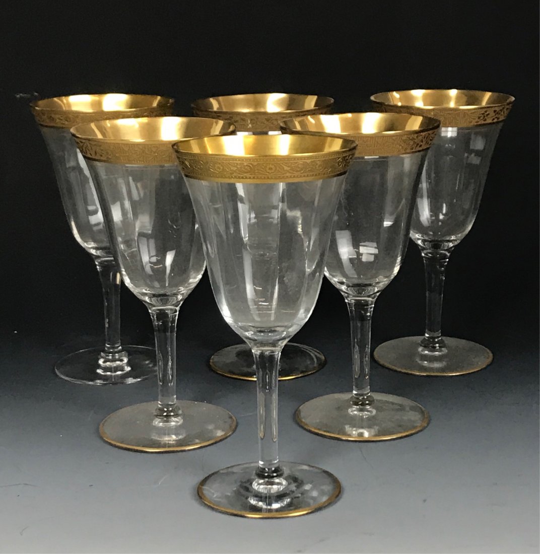 SET OF 6 GILT MOSER WINE GLASSES: Measure 7 inches high. Estimate $300-400