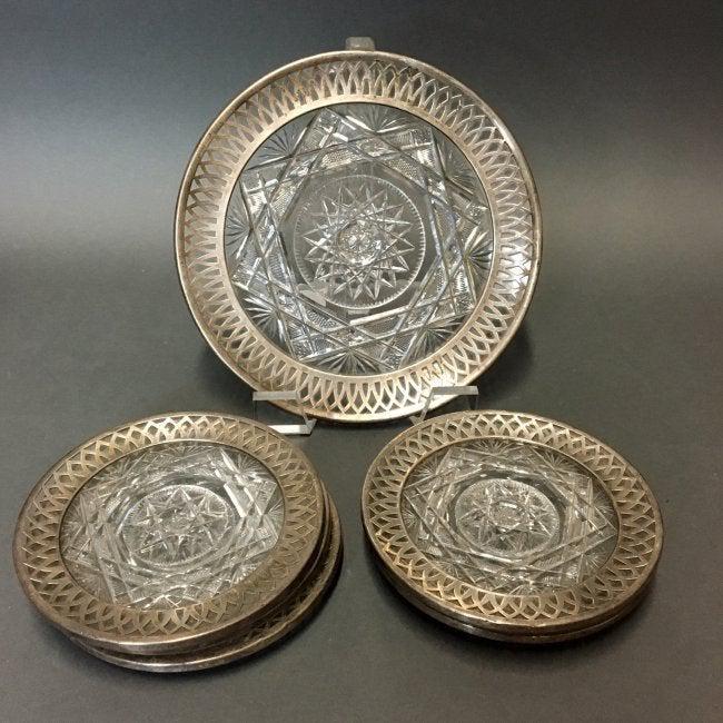 SET OF 7 ANTIQUE SILVER AND CUT CRYSTAL BERRY DISH (1 of 2)