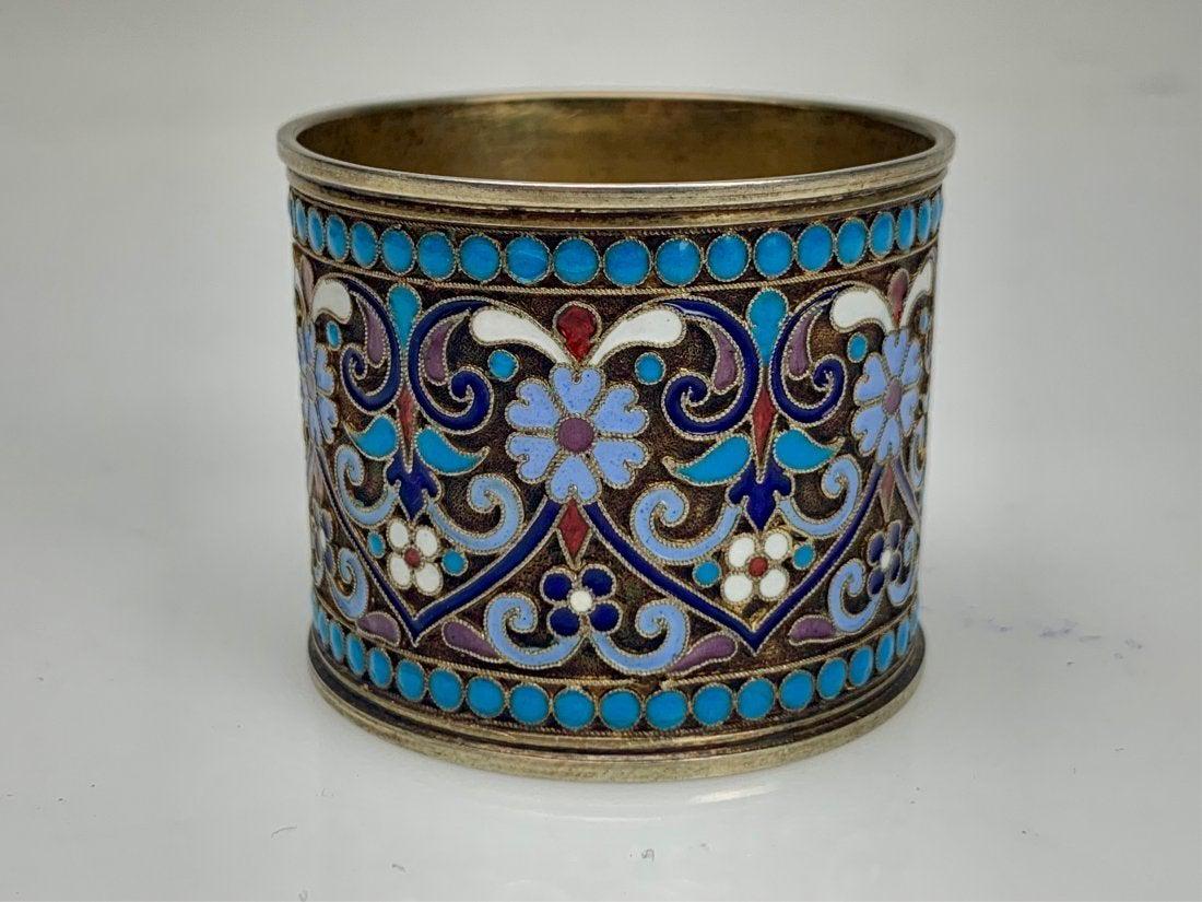 ANTIQUE RUSSIAN ENAMEL SILVER NAPKIN HOLDER (1 of 4)