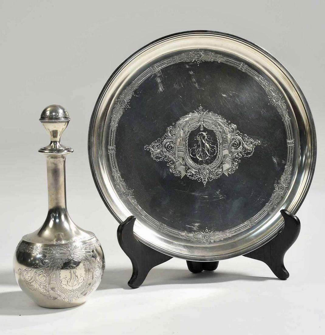 RUSSIAN FABERGE SILVER BOTTLE AND TRAY (1 of 5)