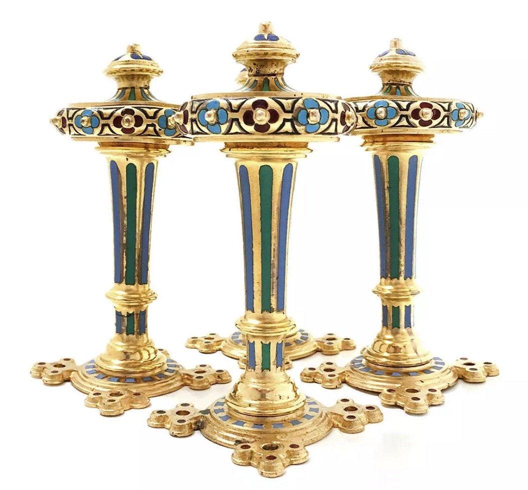 RARE SET OF 19TH C. CHAMPLEVE ENAMEL CURTAIN TIES (1 of 3)