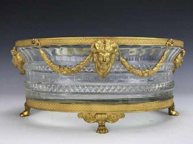 19TH C. EMPIRE STYLE DORE BRONZE & BACCARAT BOWL (1 of 2)