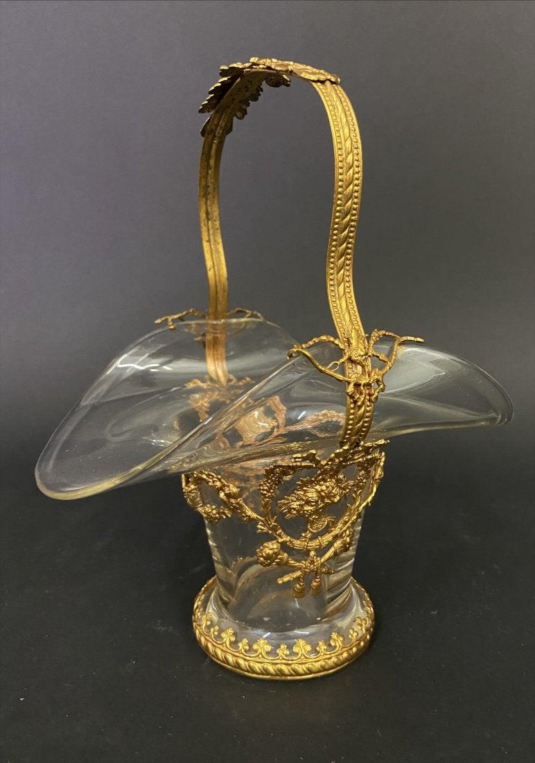 ORMOLU MOUNTED BACCARAT GLASS BASKET: Circa 1900. Measures 8.5 inches high. Good condition. Estimate $800-1.000