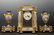 19TH C. FRENCH SEVRES AND CHAMPLEVE ENAMEL CLOCK SET