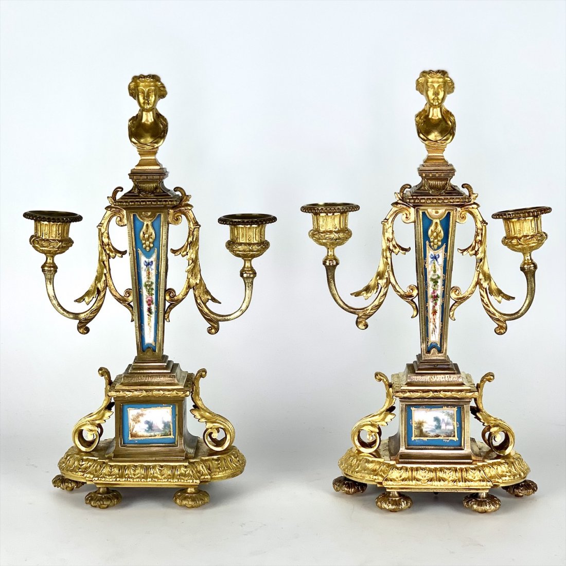 A PAIR OF 19TH C. DORE BRONZE MOUNTED SEVRES CANDELABRA (1 of 5)