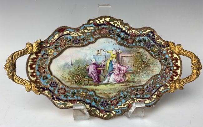 19TH C. FRENCH SEVRES AND CHAMPLEVE ENAMEL TRAY (1 of 3)