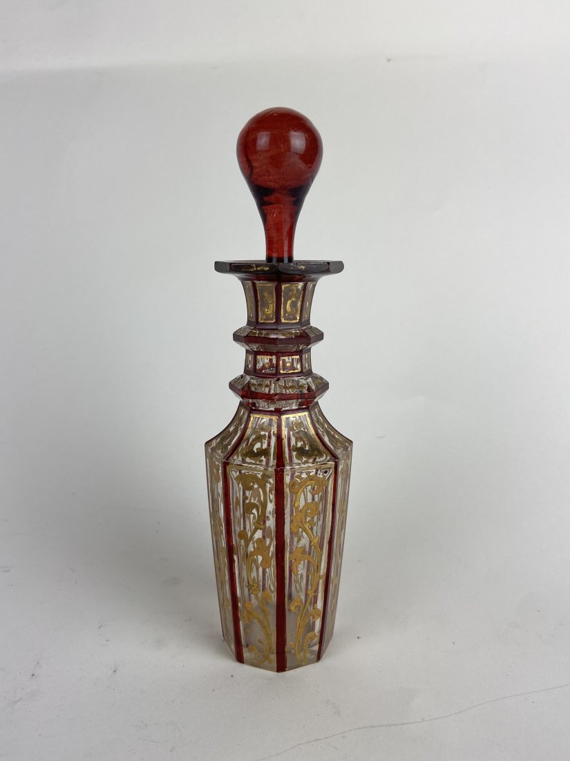 19TH C. ENAMELLED BOHEMIAN GLASS BOTTLE: Made for Persian market. Measures 9 inches high. Good condition. Estimate $300-400