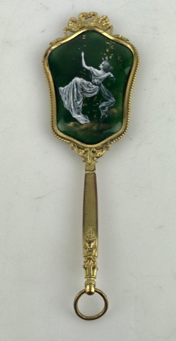 FRENCH LIMOGES ENAMEL BRONZE MIRROR: Circa 1900. Measures 9 inches. Good antique condition. Estimate $300-400