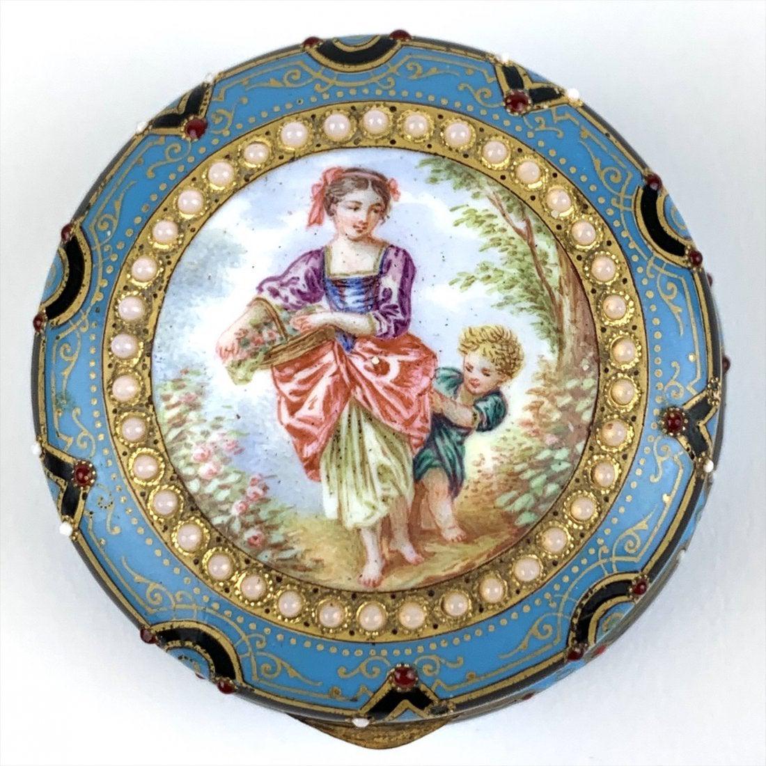 FRENCH JEWELED LIMOGES ENAMEL BOX: Circa 1900. In overall good used condition. Estimate $300-400