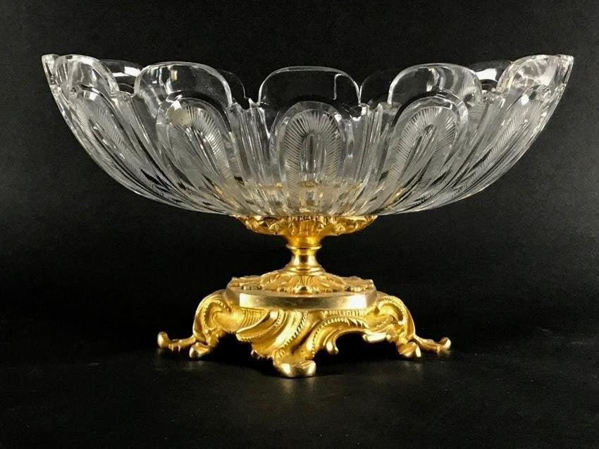 A LARGE DORE BRONZE AND BACCARAT GLASS CENTERPIECE: Circa 1900. Measures 18 inches Long. Excellent condition. Estimate $2.000-2.500